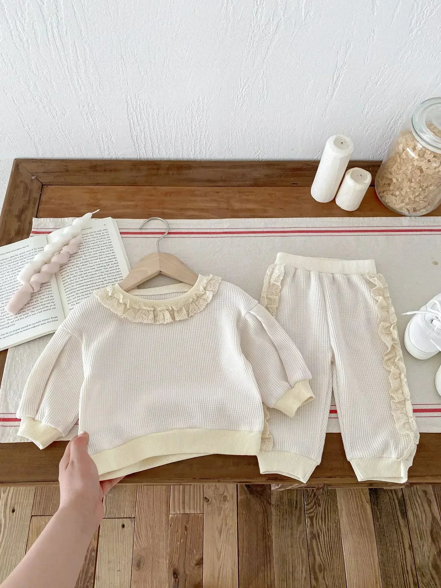 4114 Baby Clothing Set Autumn Sweet Suit Lace Collar SweaterPants Korean Girl Casual Loose 2piece 250117