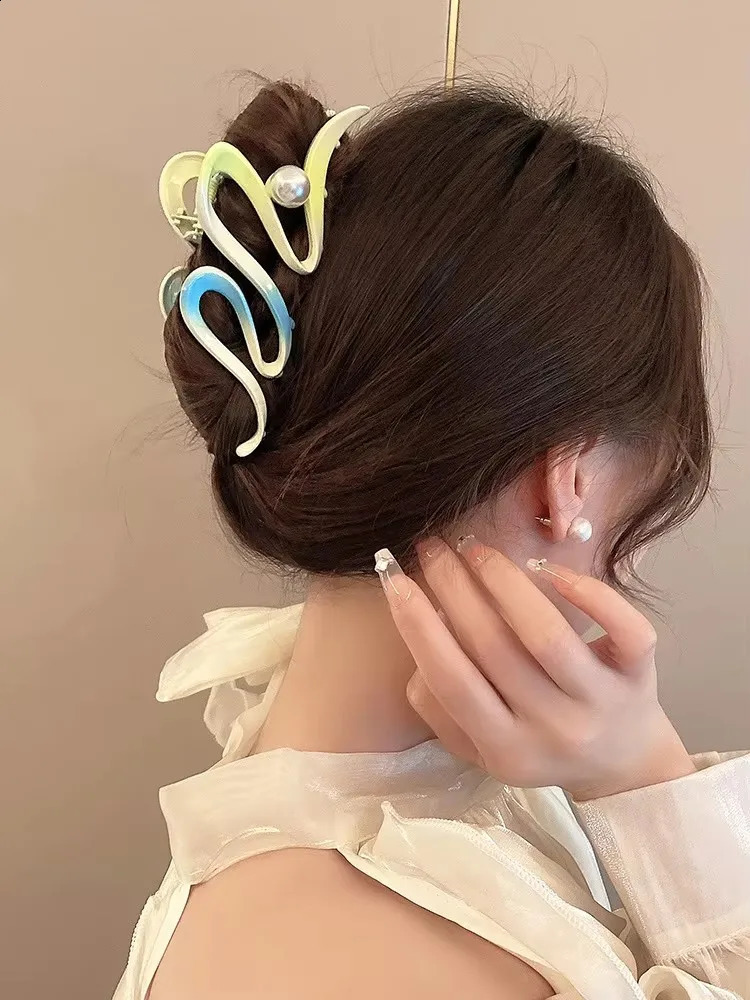 Candy Color Wave Line Alloy Y2k Simple Hair Clip Claw For Women Trendy Large Crab Catches Clamp Headwear Accessories 250120