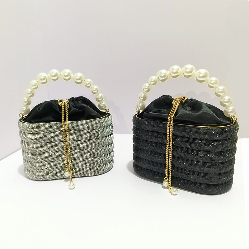 Sparkling And Ineffective Diamond Banquet Vegetable Basket Birdcage Pearl Metal Bucket Handbag