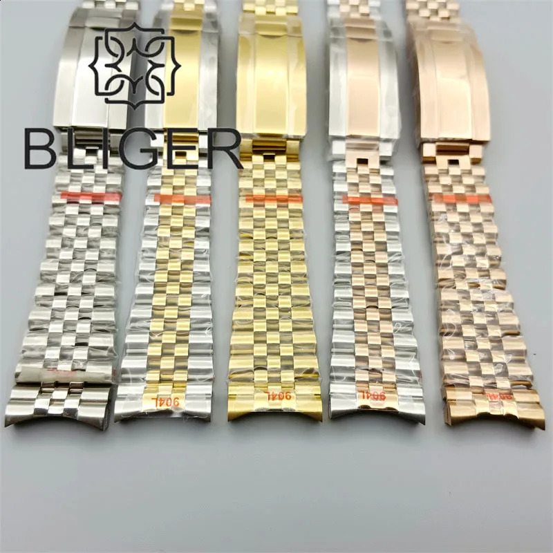 BLIGER 20mm Curved End Link Jubilee Bracelet Silver Gold Rose 904L Stainless Steel Watch Band Fit 40mm Case Slide 250118