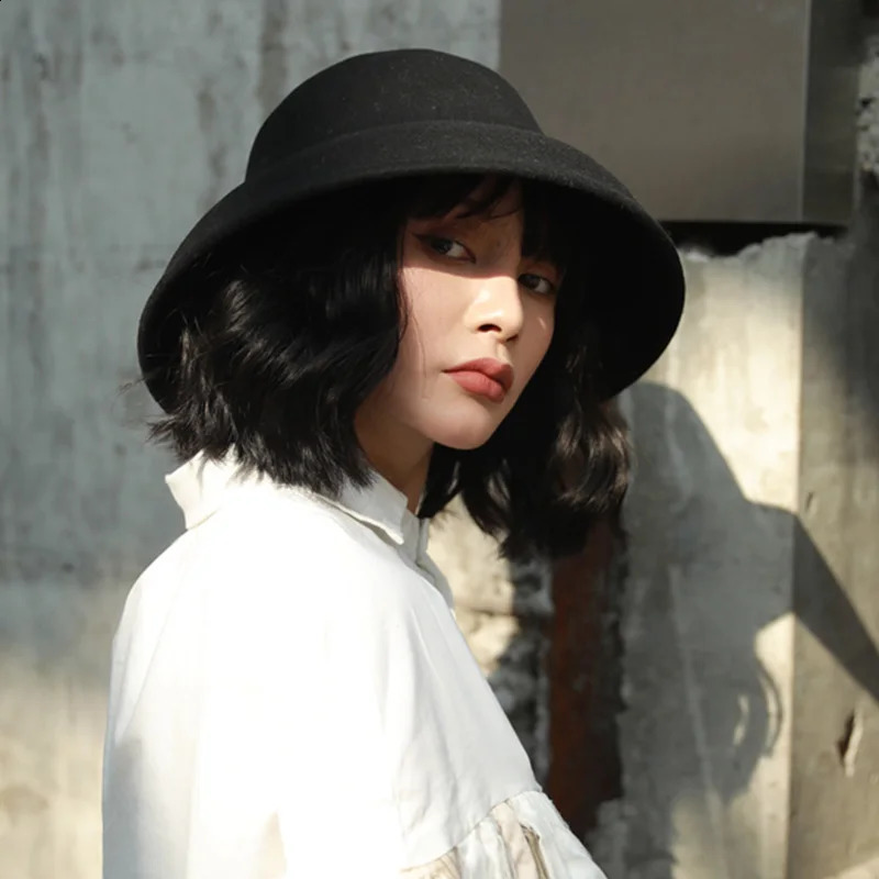 Wool Felt Hat Floppy Wide Brim Winter for Women Fedora Plain Ladies Dress Church Cloche Bucket Bowler Crushable 250118