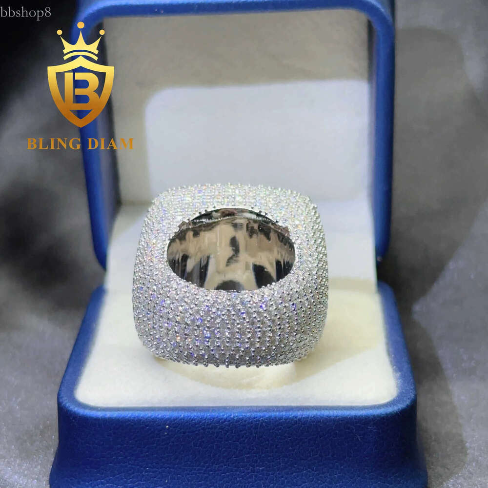 Hiphop Mens Pave Hip Hop Iced Out Cuban Ring Sier Rings Vvs Moissanite Dia Rapper Jewelry