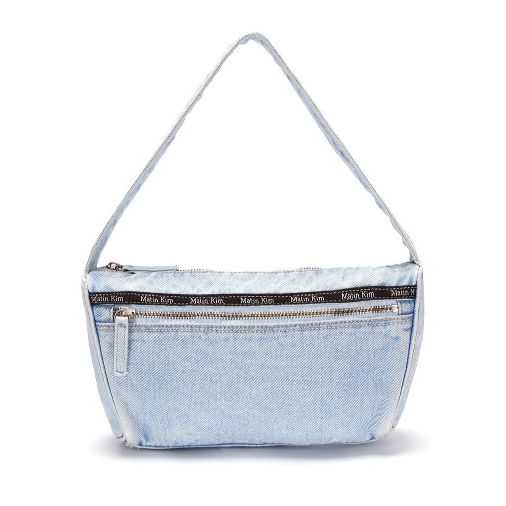 Jin Chen's same Korean niche Matin Kim embroidered denim baguette bag, versatile commuting single shoulder handbag
