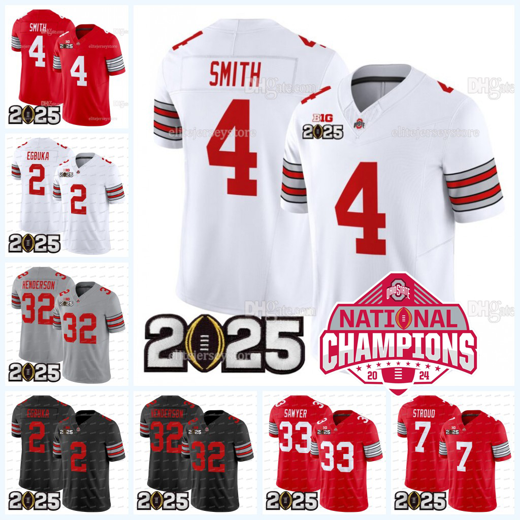 4 Jeremiah Smith Ohio States Buckeyes 2025 College National Champion Jersey Jack Sawyer Will Howard Caleb Downs Will Howard Treveyon Henderson Women Youth