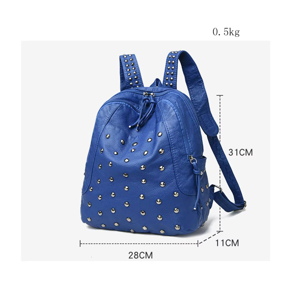 Vintage Women 'S Rivets Backpack Quality Soft Leather Leisure Travel Large Capacity School Bags For Teenage Girls Black Mochilas
