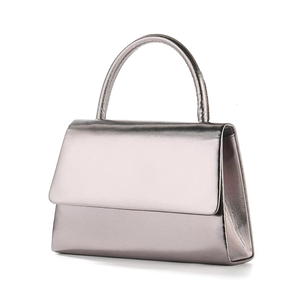 Gun Gray Leather Dinner Metal Chain Shoulder Banquet Party Travel Outing Tote Small Items Storage Bag