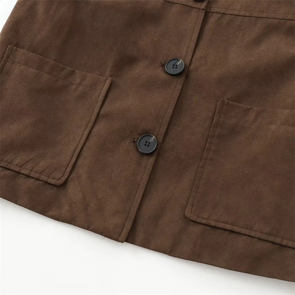 RARF Autumn European and American Style Versatile Old Money Style Brown Suede Leather Short Coat 250122