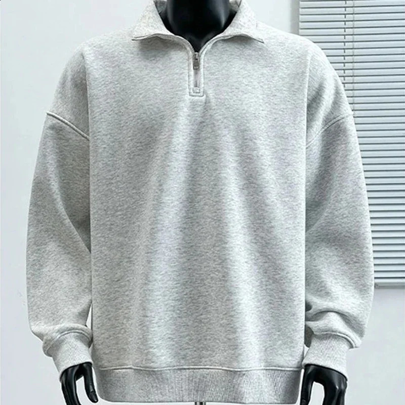 Mens Korean Fashion Halfzipper Sweatshirts Autumn Standup Collar Pullover Hoodies Y2K Vintage Solid Tops Hombre Tracksuit 250122