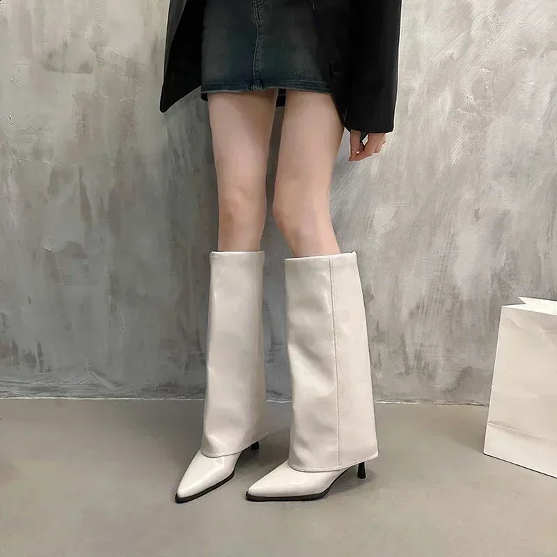 Womens Pointed Toe Knee-high Boots Stiletto Heel Sleeve High Heels Sexy Boots Women Fashion Spring and Autumn Style 250118