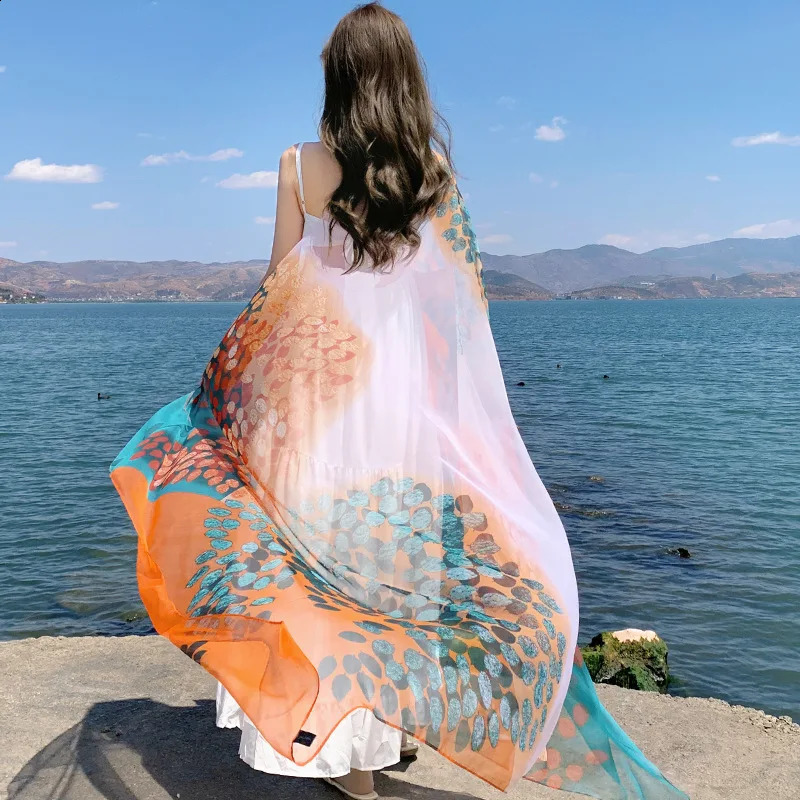 Thin Transparent Travel Beach Sunscreen Scarf for Women Bikini Large Shawl Sarong Wrap Brazilian Swimsuit Cover-ups 125x180cm 250120