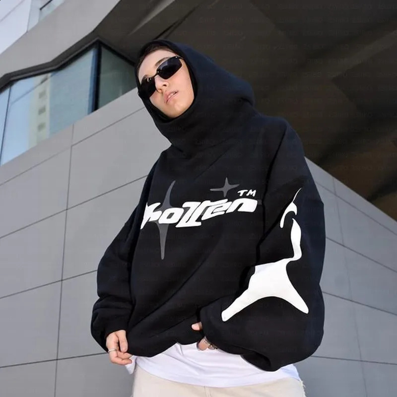 American Fashion High Street Vintage Hoodie Letter Foam Hoodie Men Y2K Goth Harajuku Couple Loose Pullover Casual Sweatshirt Top 250118