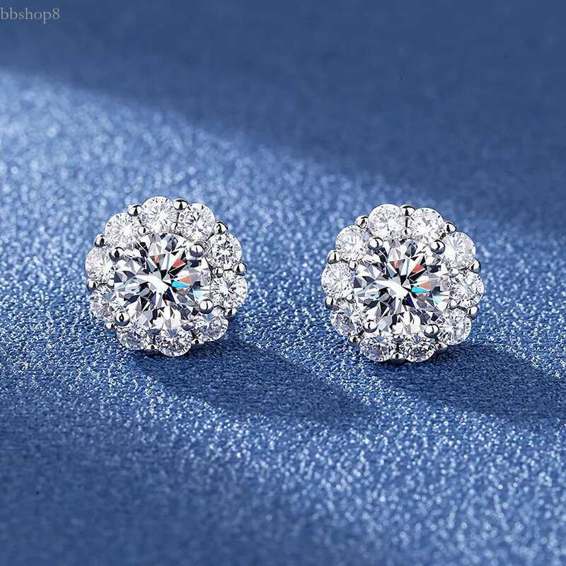 2024 Choucong Stud Earrings Jewelry Real 100% Sterg Sier 1CT Round Cut White Moissanite Dia Gemstones Party Women Wedding Earring Gift