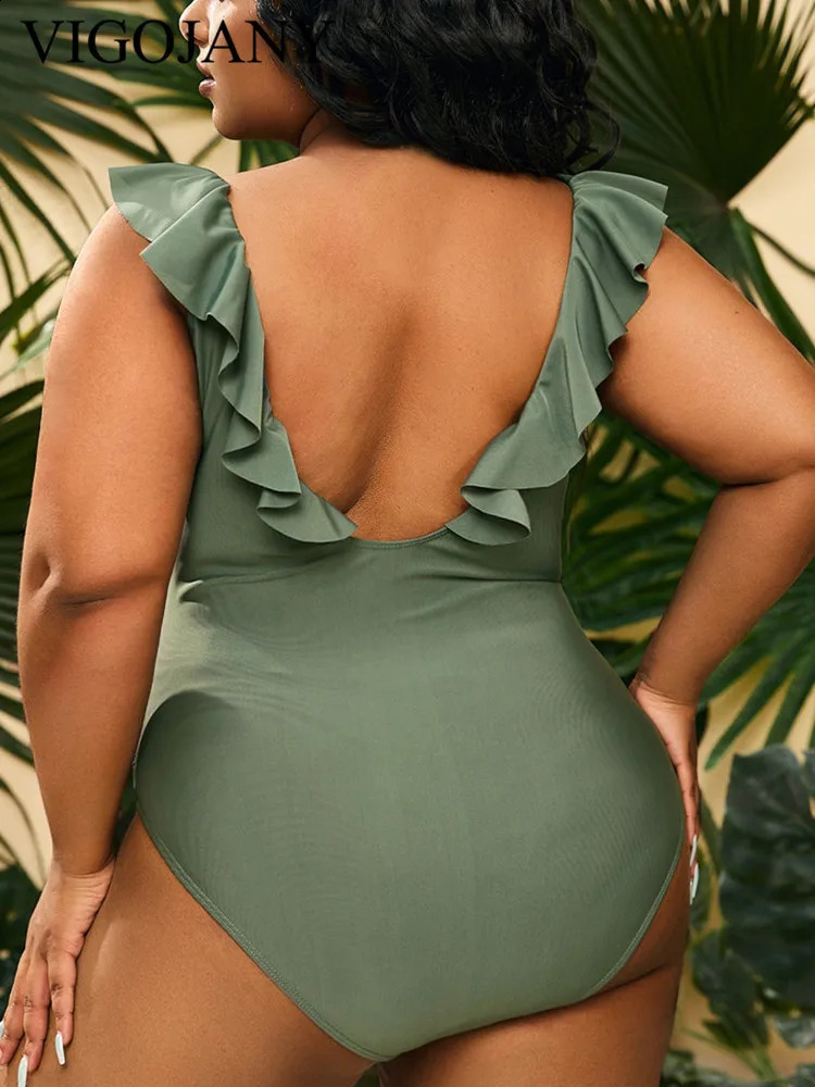 VigoJany Verge Strapped Plus Size Swimwear Women V Neck Beach One Piece Swimsuit Backless Summer Big Bathing Suit Beachwear 250109