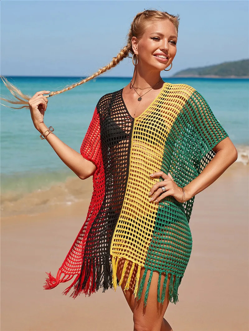 Beach Crochet Dress Bathing Suit Cover Ups Sexy Coverup for Swimwear Women Summer Outfit 250122