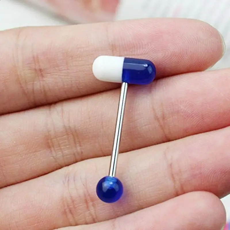 10pcslot Colorful Capsule Tongue Rings Acrylic Pill Piercing Steel Punk Body Jewelry Decor Gifts 250110
