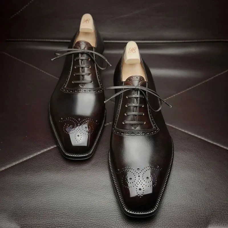 Oxfords Shoes for Men Brown Black Business Lace-up Pu Office Brogue Dress Shoes Zapatos De Vestir Hombre Mens Shoes 250122