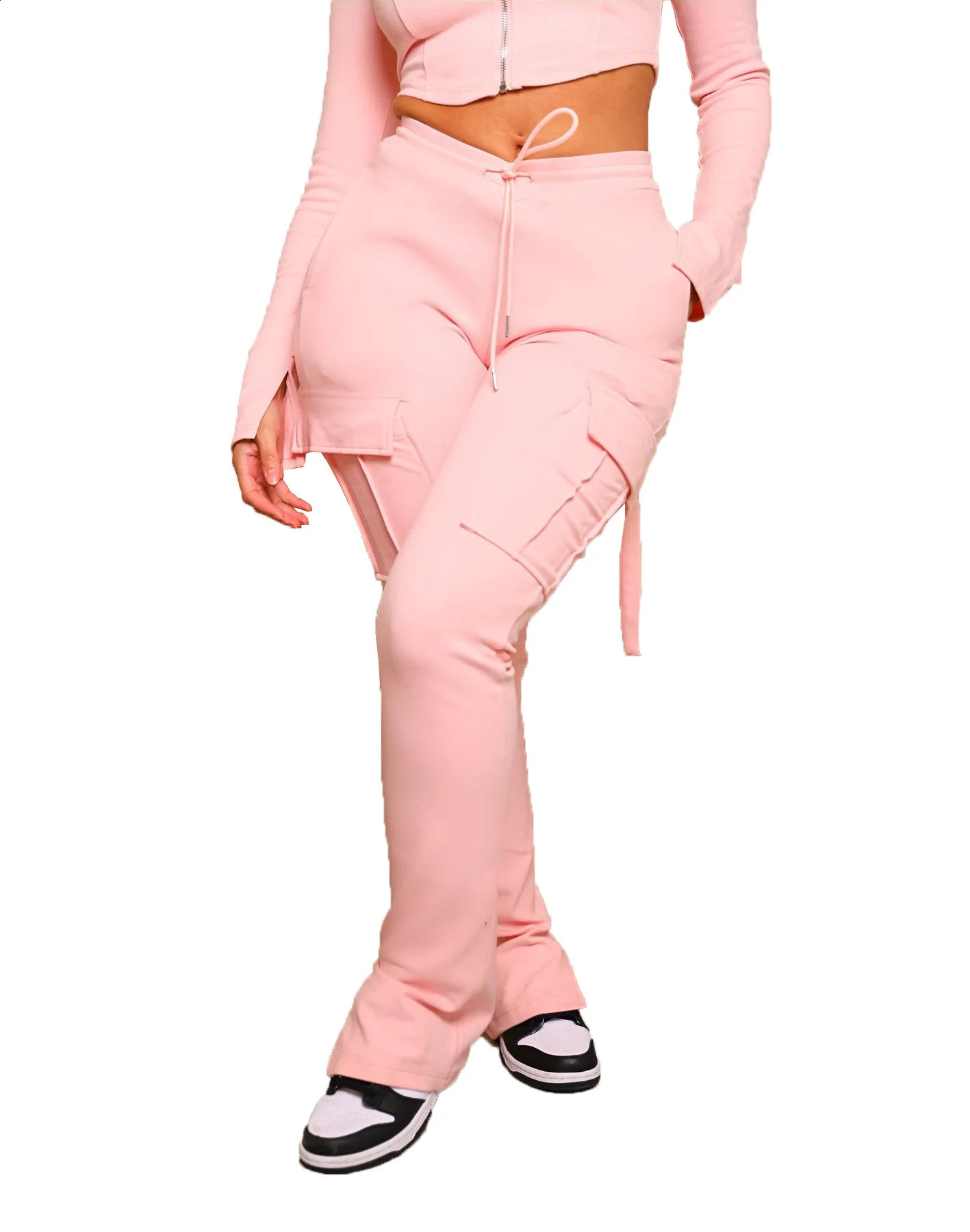 Two Piece Sets Women Pant Set Hooded Tracksuit Zipper Coats Tops Long Pants Jogger Lace Up High Waist Elegant Matching Sets 250120