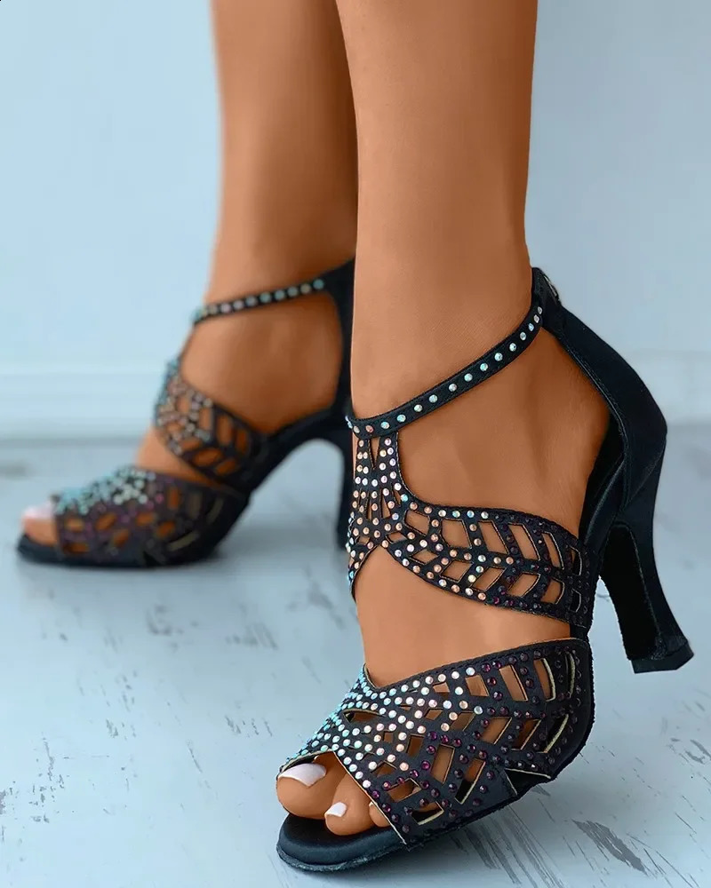 Stye jazz Salsa Ballroom square practice latin dance shoes for dancing women modern stylish high heel Satin 250118