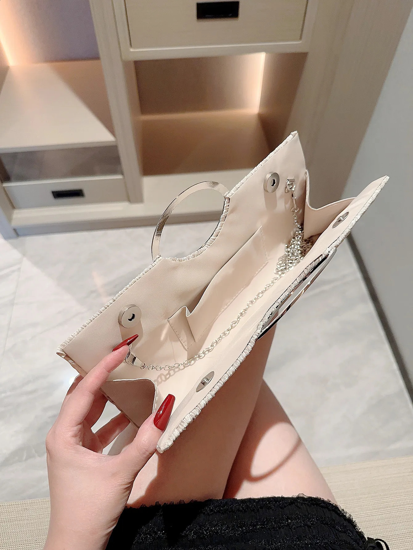 Ladies classic pleated metal bracelet evening bag handbag party bag rhinestone embellished evening bag dress bag wedding 250122