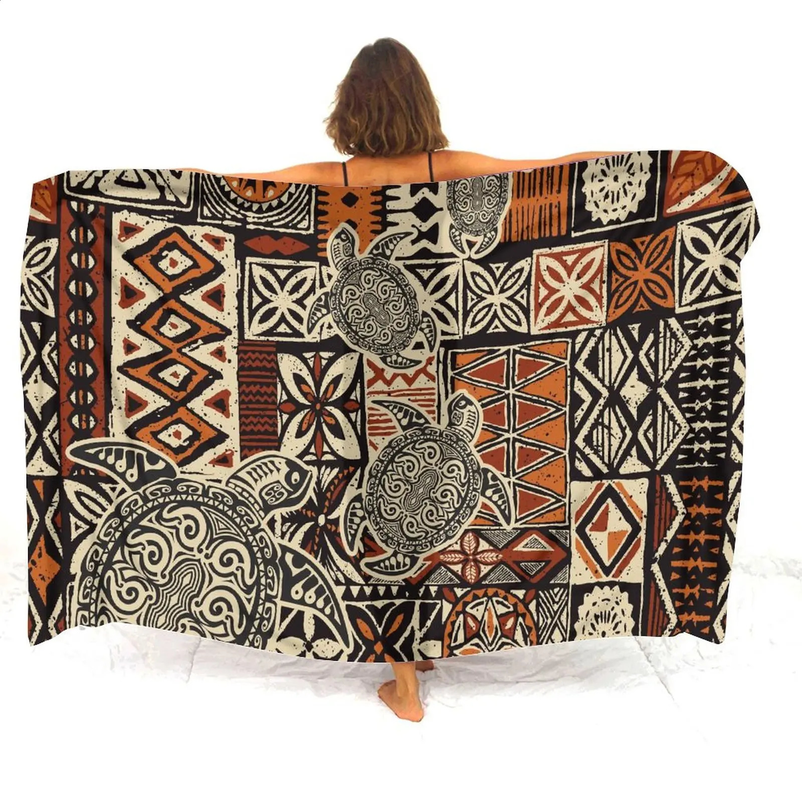 Custom Wholesale Polynesian Ladies Sarong Samoan Vintage Tribal Print Custom Sarong Style Shawl Summer Seaside Elegant Coat 250120