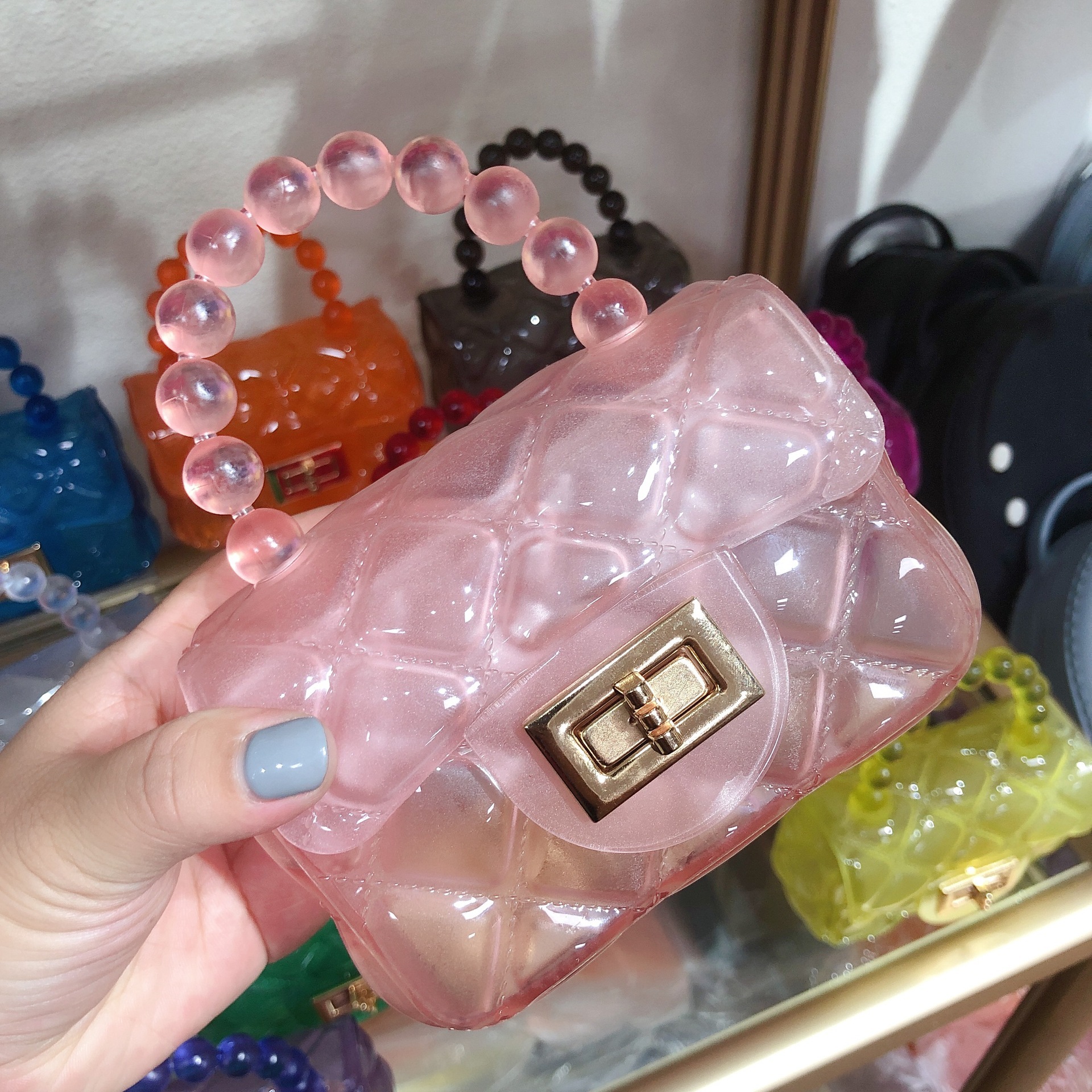 new style New Korean Fashionable Small Fragrance Versatile Lingge Chain Transparent Jelly Pearl Cross Body Bag