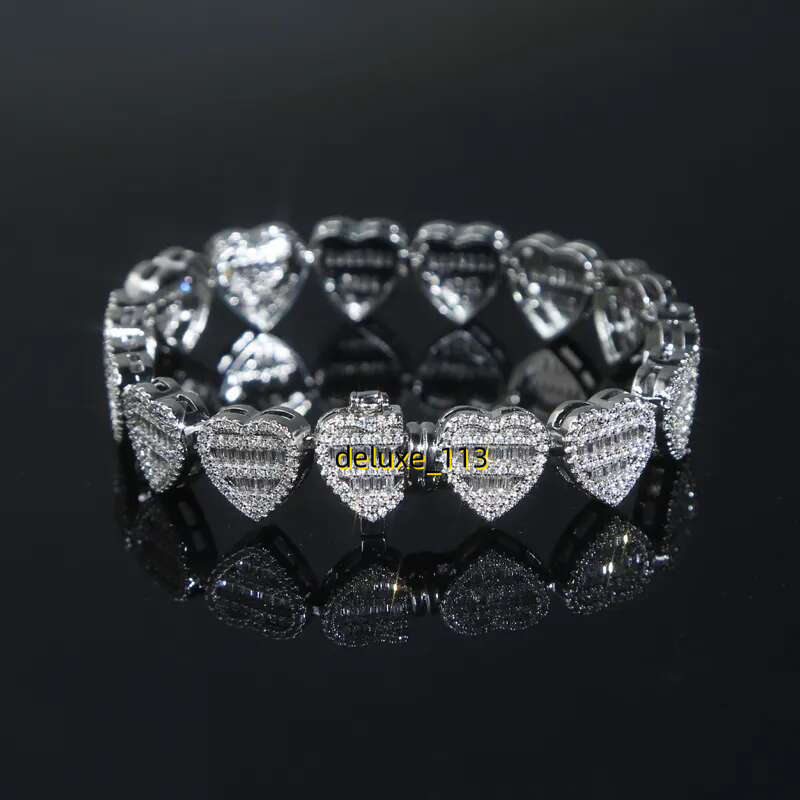 Bg CZ Heart Tennis Chain Bracelet Women Full Paved Iced Out Cubic Moissanite Hip Hop Jewelry for Gift