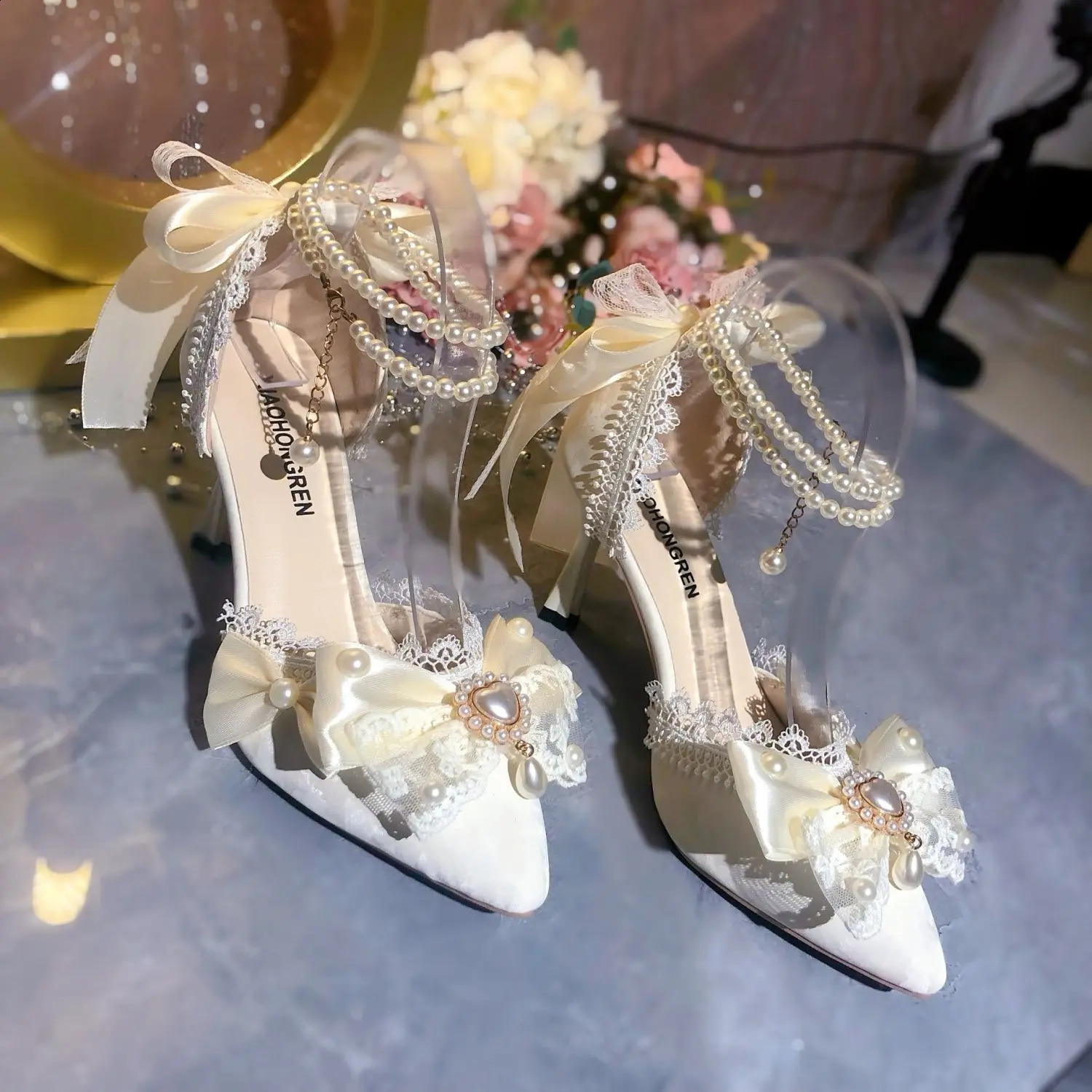 White Bridal Shoe Wedding Shoes for Women Mary Jane Elegant Woman Heeled Heels Y2k Style 250118