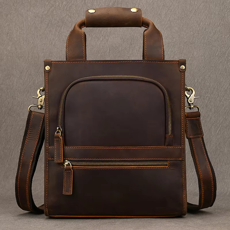 2024 New Arrivals Laptop Handbag For Men Male Genuine Leather Shoulder Crossbody Briefcase Bag Retro Fashion