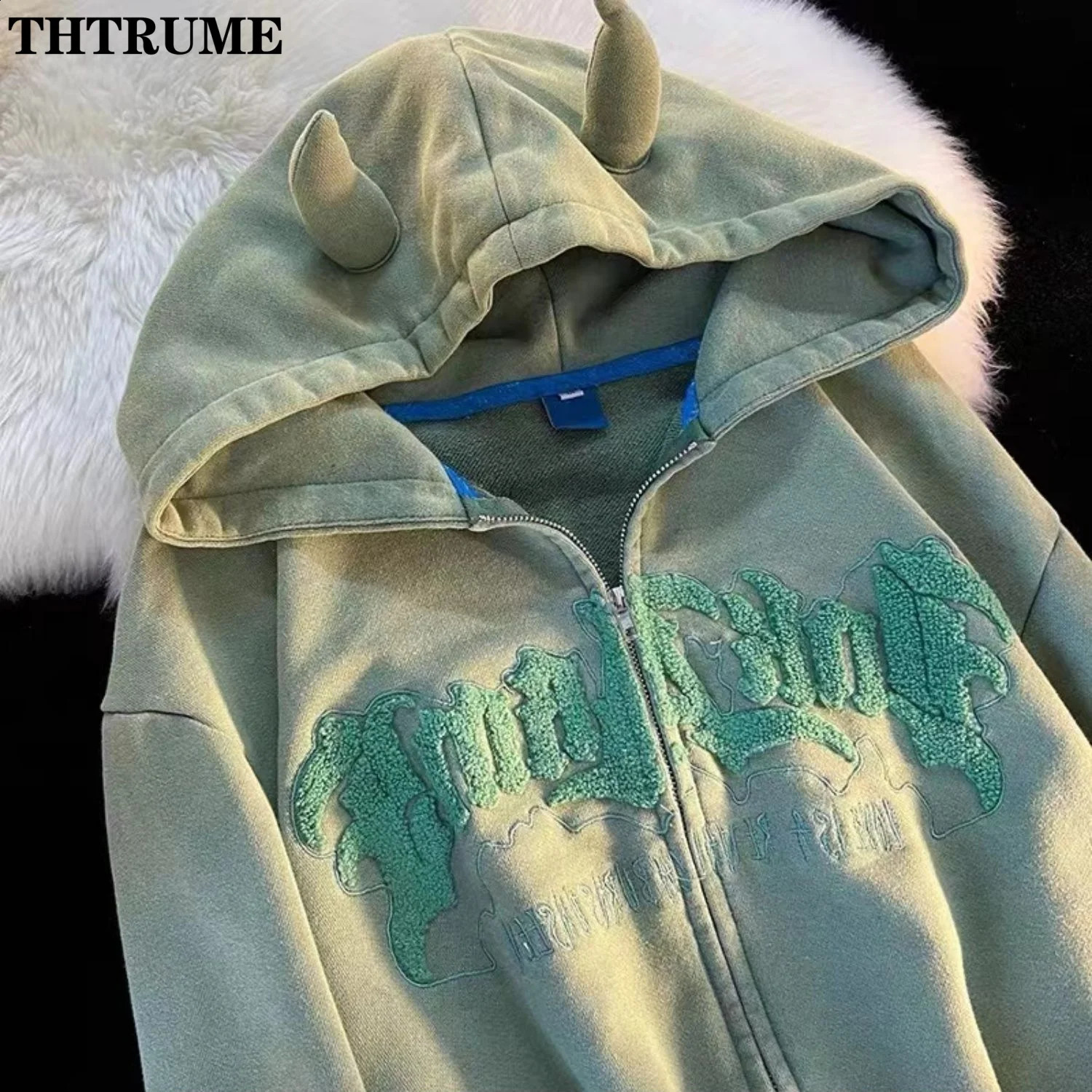 Harajuku Vintage Zipper Hoodies For Women Fashion Autumn Long Sleeve Letter Embroidery Hooded Coats Casual Y2K Retro Sweatshirts 250117