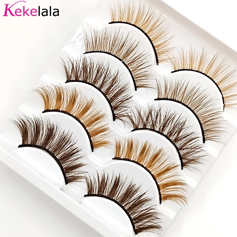 kekelala 5 Pairs Mix Fake Brown Strip Eyelashes Wholesale Blonde False Colored Eye Lash Extension Long Natural Faux Mink Cils 250110