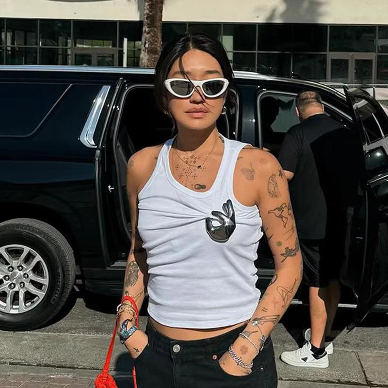 Europe And United States Wind Pinch Personality Shrinkable Vest 2024 Summer New Net Red With All The Top