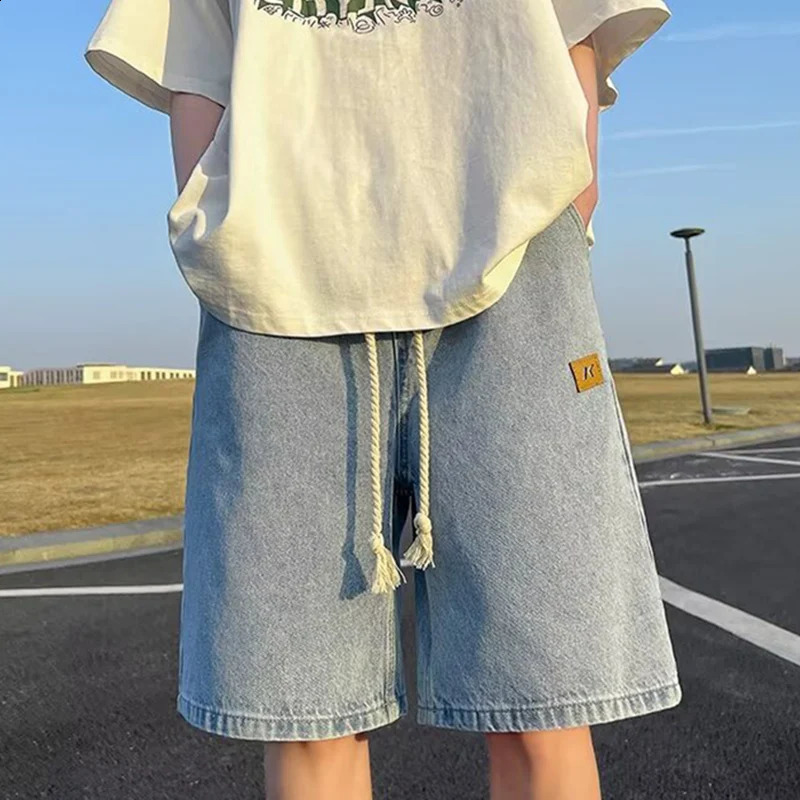 Men Basic Loose Outdoor Sports Casual Shorts Male Daily Knee Lenght Denim Short Pants Straight Wide Leg Wash Summer Jeans 250110