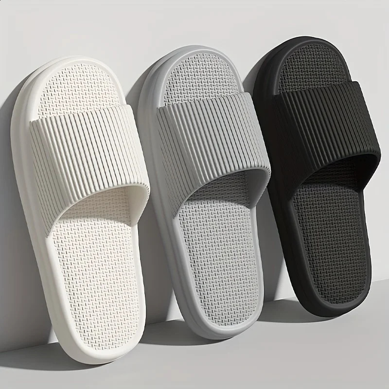 Plus Size 4849 Men Slippers Summer Solid Color Flat Sole Home For Women Man Coupple Bath Beach Slides Shoes 250117