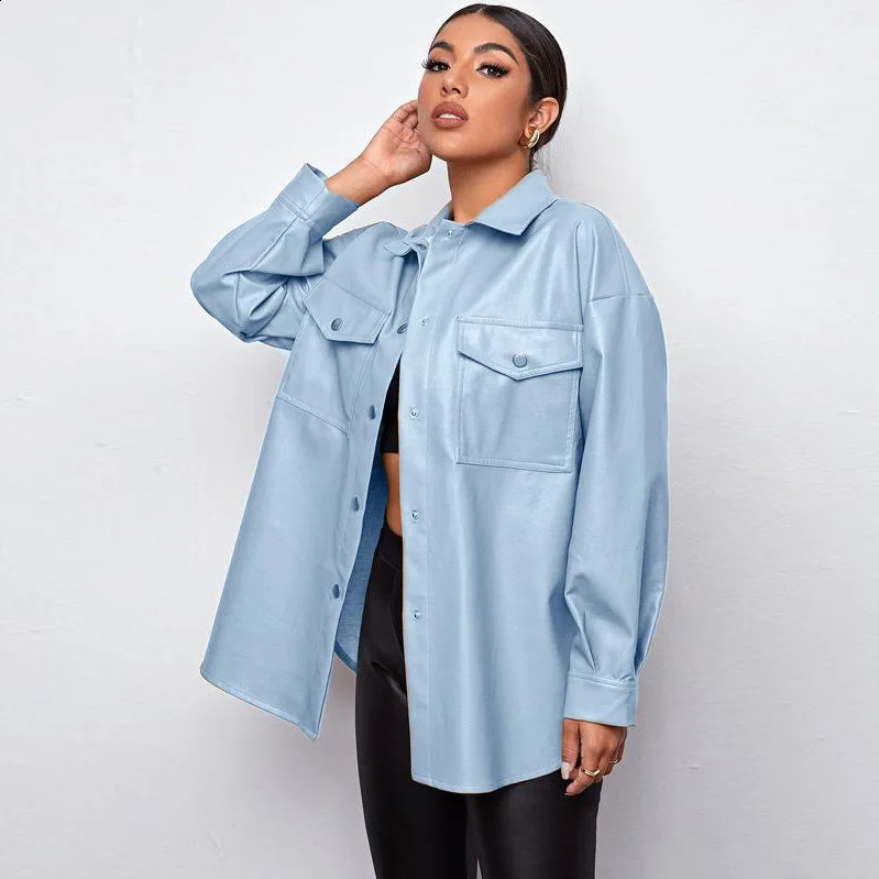 Spring and Autumn Womens PU leather ladies shirt temperament n sense of senior sense of tide ladies jacket 250122