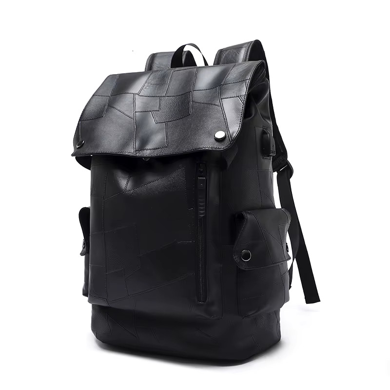 New Fashion Patchwork Leather Backpacks Waterproof Sports Travel Backpack For Men 15 Inch Laptop Bag USB Mochilas Para Hombre