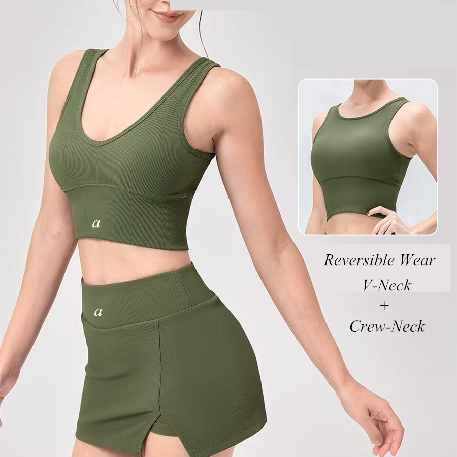 A12118+12429 Womens Yoag Two Piece Set 2 Pieces Vest Tennis Skirts Set High Elastic Sports Quick-Drying Fitness vest Gym Tracksuit