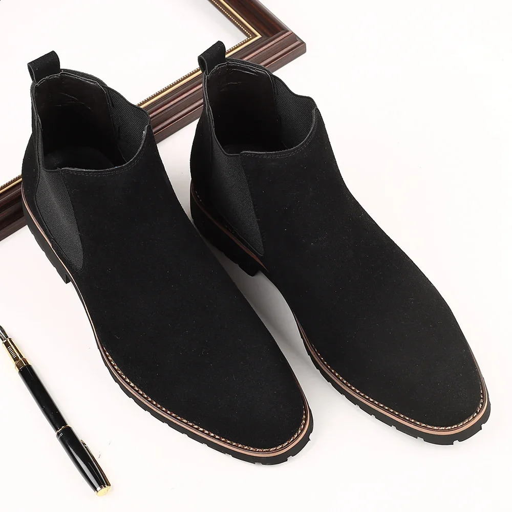 Fashion Mens Ankle Boot Leather Mens Chelsea Boots Men Shoes Casual Black Sleeve Boots Outdoor High Top Wedding Shoes Male 250120