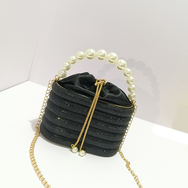 Sparkling And Ineffective Diamond Banquet Vegetable Basket Birdcage Pearl Metal Bucket Handbag
