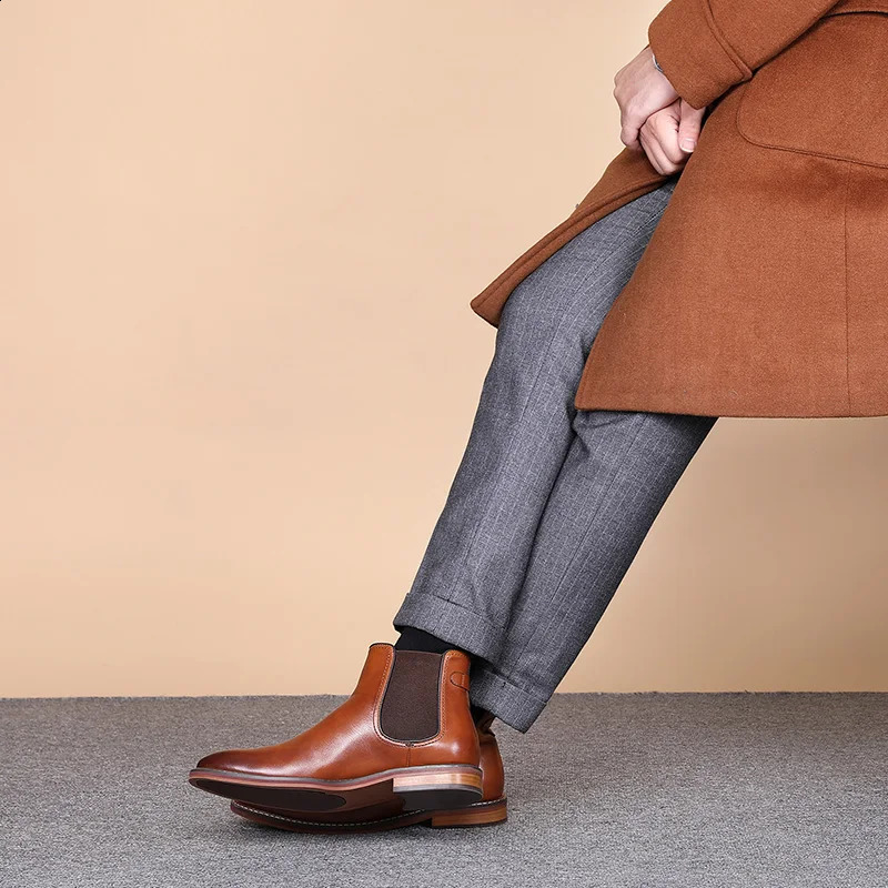 Desai Winter Dress Chelsea Boots Genuine leather Fleece lined formal shoes Business work shoes Patent leather shoes Gifts 250120