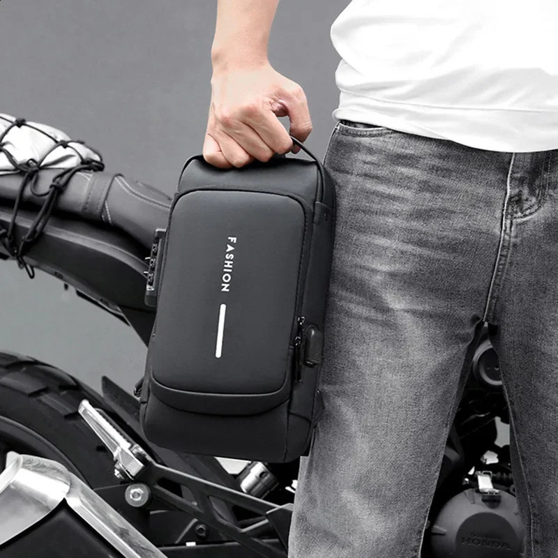 Customizable Antitheft Password Lock Motorcycle Men Bag With USB Charger Multifunctional Saddlebag Sports Waist 250122