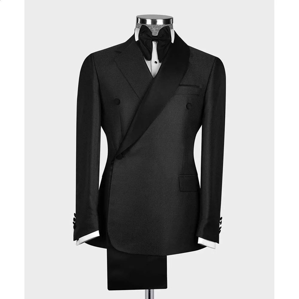 Black Men Suits Double Breasted Slim Fit Male Clothing Custom Made 2 Piece Jacket Pants Elegant Full Set Costume Homme 250121