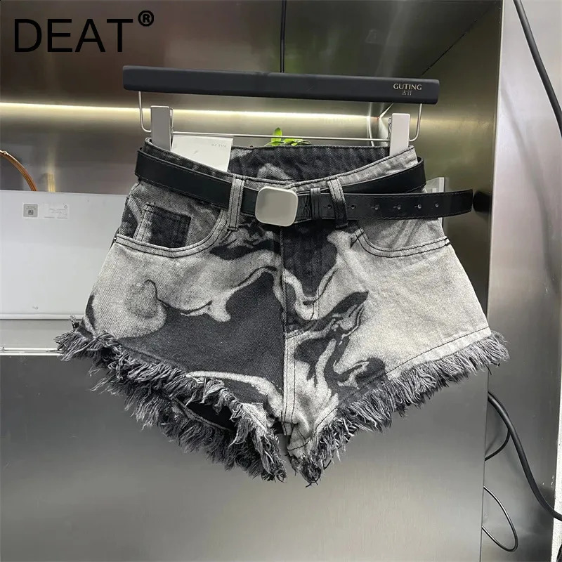 DEAT Womens Fashion Tie Dyed Burrs Edge Taeesl Contrast Color Denim Shorts Trendy Short Pants Female 2025 Spring 11A02389 250118