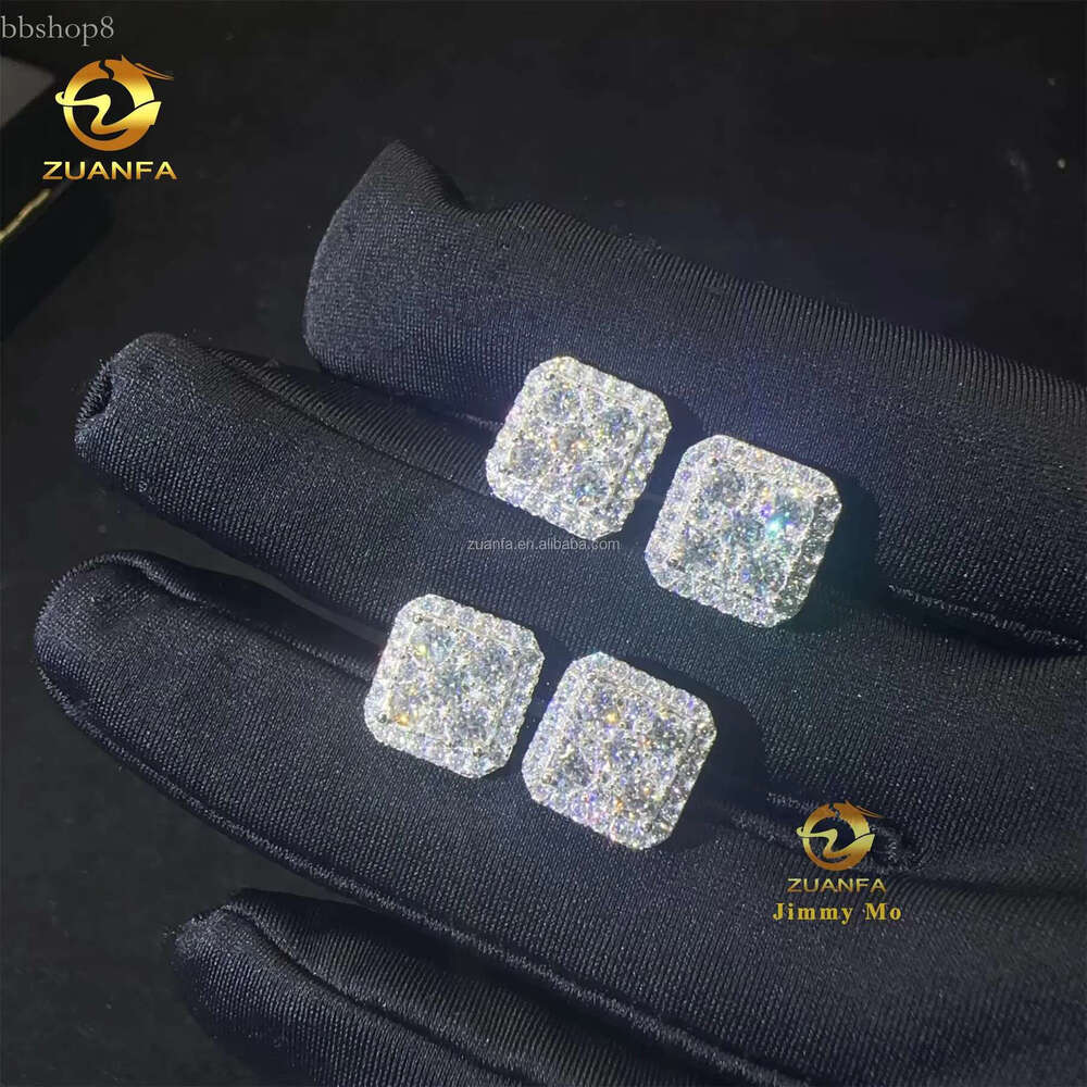 Drop Shipping Popular Square Shape Pass Testser iced out hip hop sterg sier moissanite Dia Stud Earrings Men
