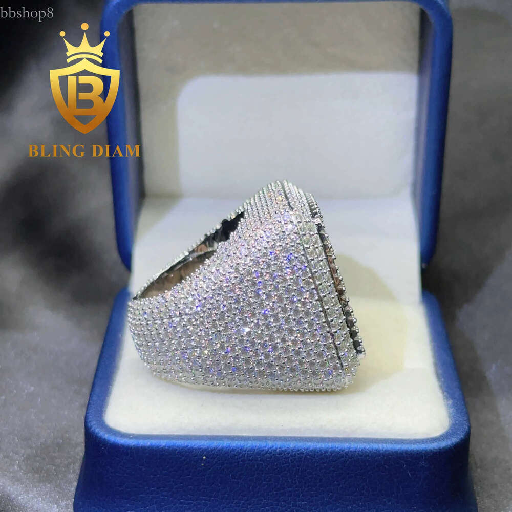 Hiphop Mens Pave Hip Hop Iced Out Cuban Ring Sier Rings Vvs Moissanite Dia Rapper Jewelry