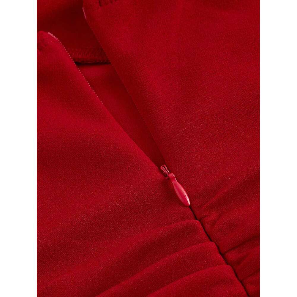 Women's Wear Dress Red Bow Halter Dress Female New Autumn Spice Girl Pleated Fashion Waist Show Thin Short Skirt Trend