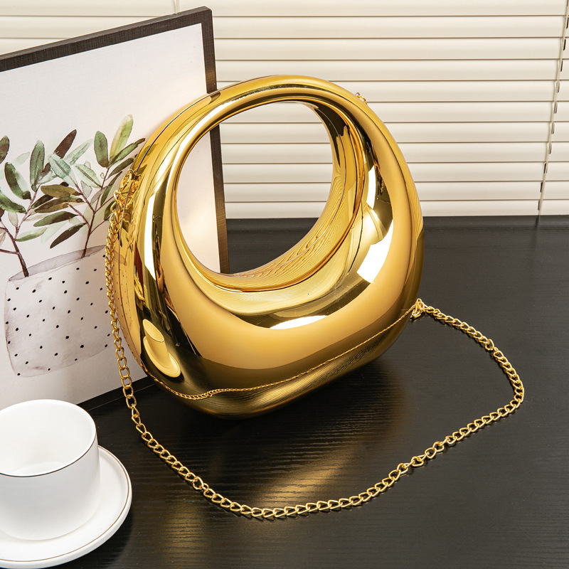 New Style Spring/Summer Bent Moon Gold/Silver Banquet Handbag Makeup Acrylic Bag