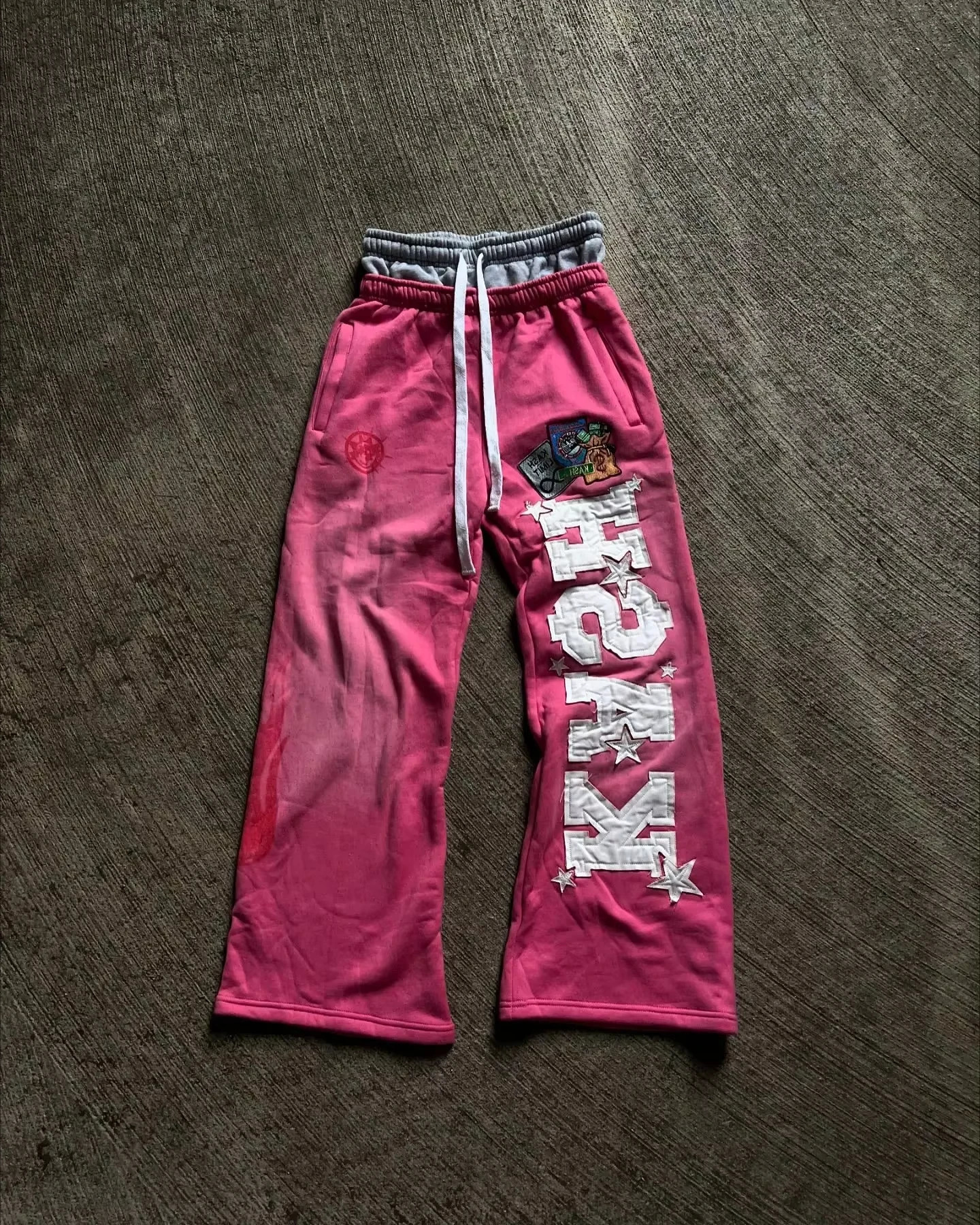 Womens Pink Double Layer Retro Sweatpants Y2K Pants Gothic Letter Patch ed Baggy Casual Drawstr Low Rise Joggers 250122