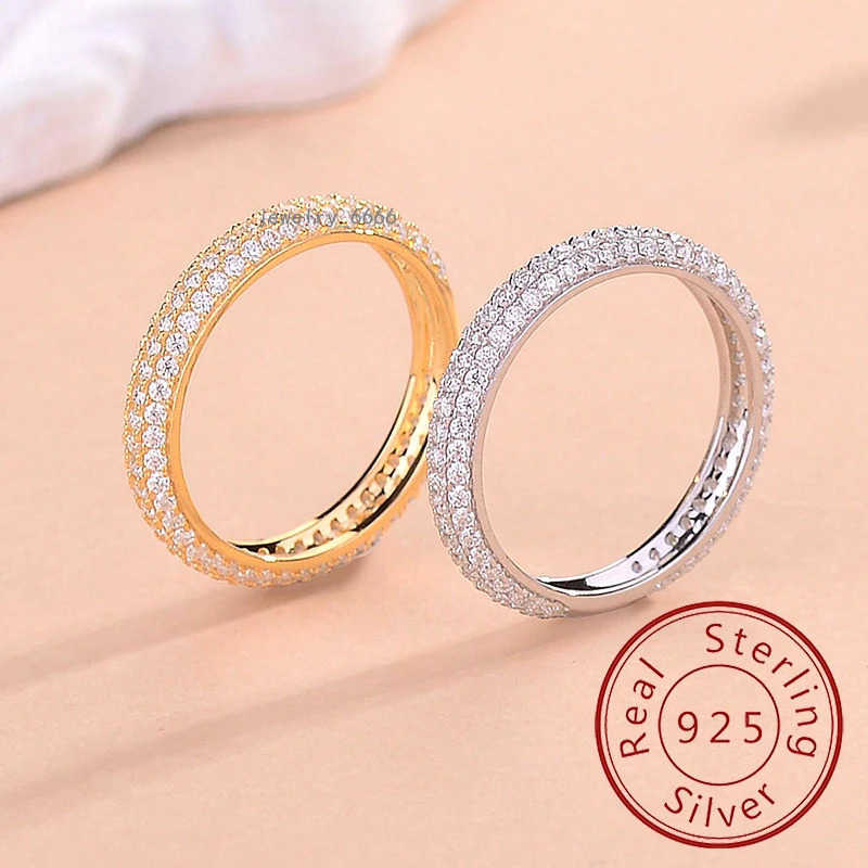 Sterg Sier Gorgeous Sparkg Double Layer Moissanite dia Ring For Women Engagement Wedding High Quality Fine Jewelry