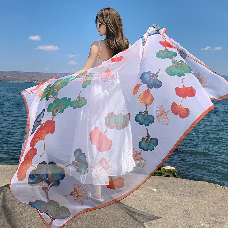 Thin Transparent Travel Beach Sunscreen Scarf for Women Bikini Large Shawl Sarong Wrap Brazilian Swimsuit Cover-ups 125x180cm 250120