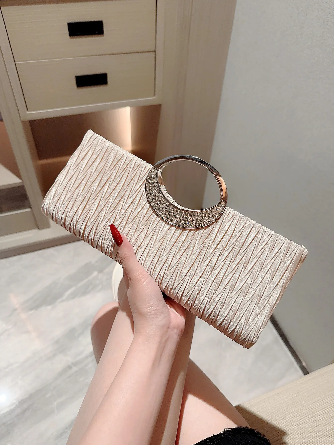 Ladies classic pleated metal bracelet evening bag handbag party bag rhinestone embellished evening bag dress bag wedding 250122